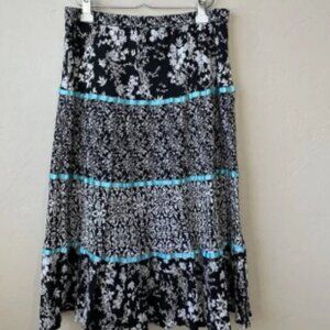 Y2K Tiered Skirt Dark Floral Patchwork XL Ribbon Whimsigoth Goth Mixed Pattern